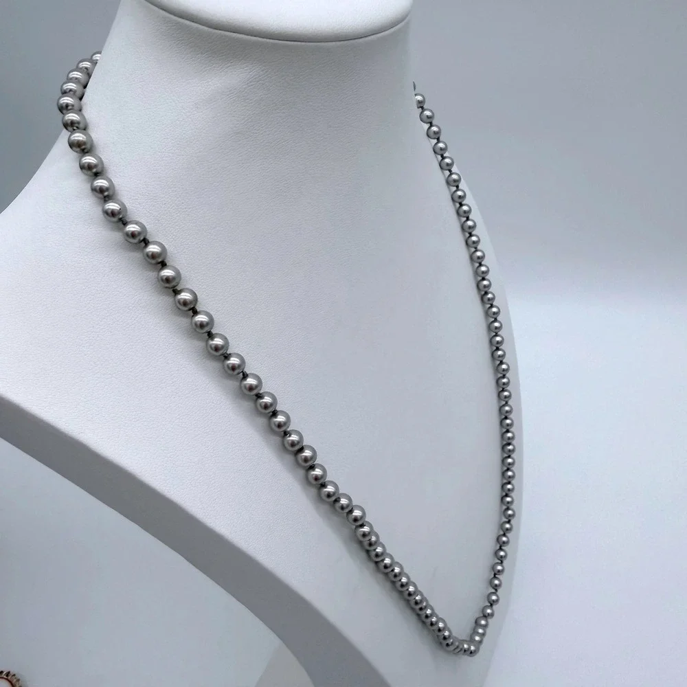 Vintage‎ Monet Gray Pearl Necklace & Bracelet Set Knotted Signed Silver Tone